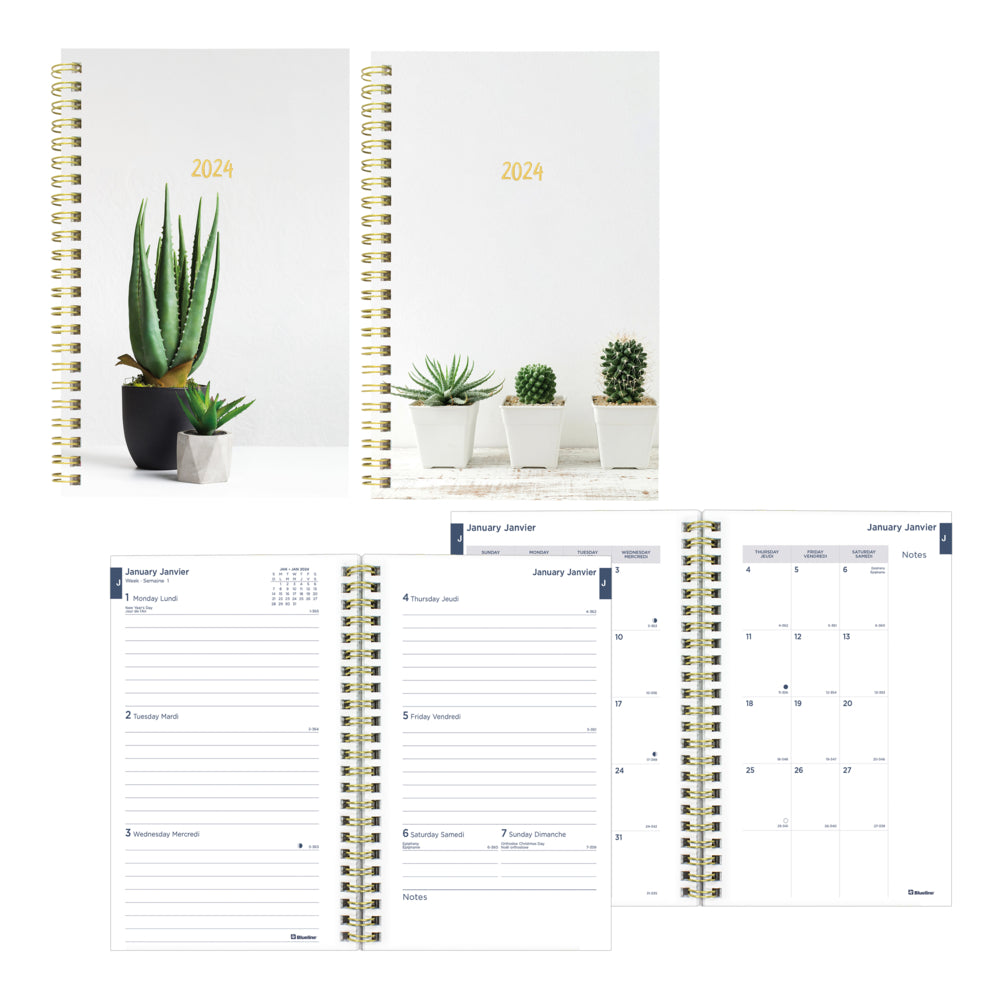 Image of Blueline 2024 Weekly Planner - 8" H x 5" W - Succulent Plants Designs - Bilingual, Multicolour