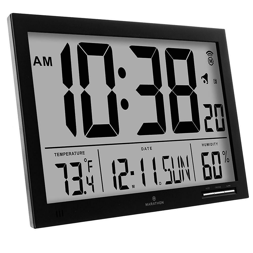 Image of Marathon Slim-Jumbo Atomic Digital Wall Clock - Black