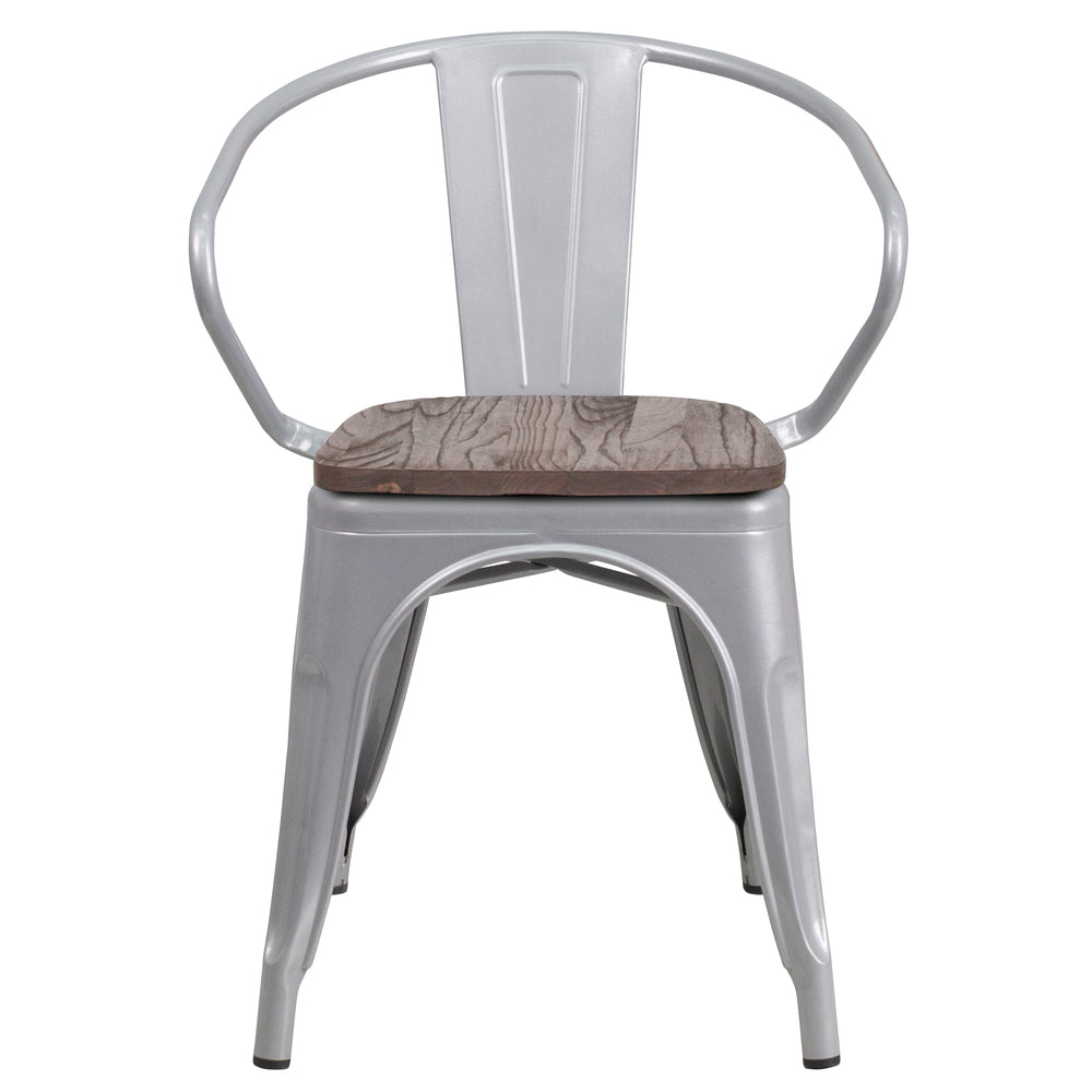 flash furniture metal chair with wood seat and arms