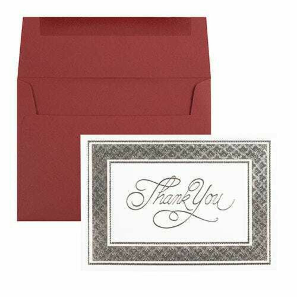 Image of JAM Paper Thank You Card Sets - Silver Border Cards with Dark Red Envelopes - 25 Cards and Envelopes