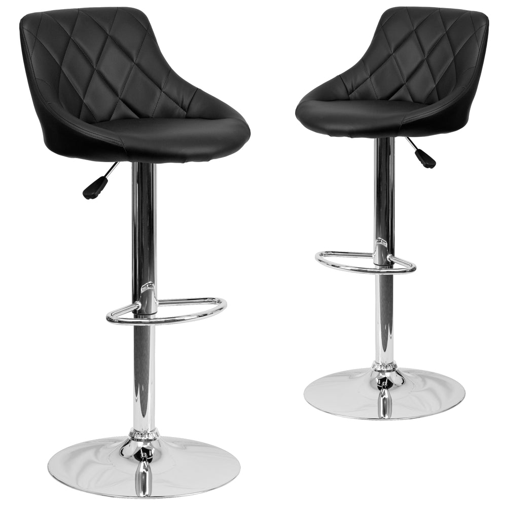 Image of Flash Furniture Contemporary Black Vinyl Bucket Seat Adjustable Height Barstool with Diamond Pattern Back & Chrome Base - 2 Pack