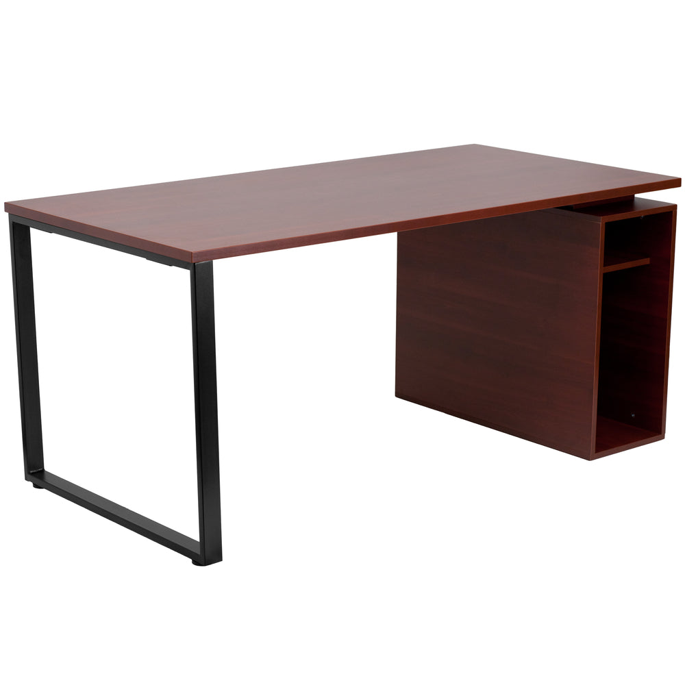 Image of Flash Furniture Mahogany Computer Desk with Open Storage Pedestal, Brown