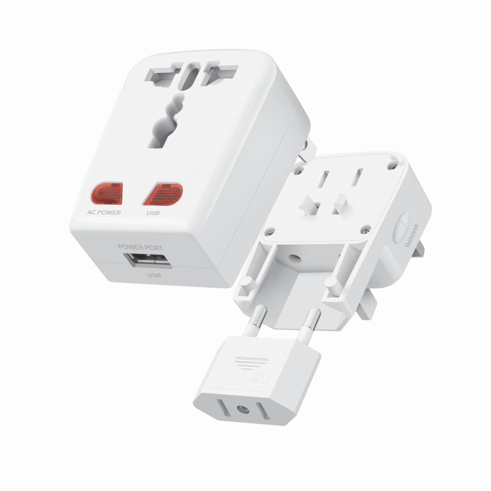 Image of Powerology Travel Adapter Kit with 1 USB-A Port - White