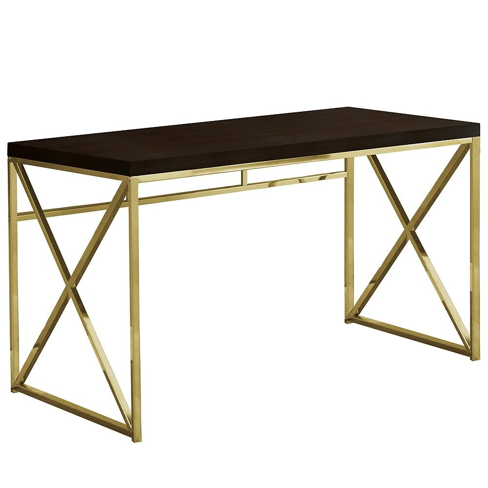 Image of Monarch Specialties - 7201 Computer Desk - Home Office - Laptop - Work - Metal - Laminate - Brown - Gold - Contemporary