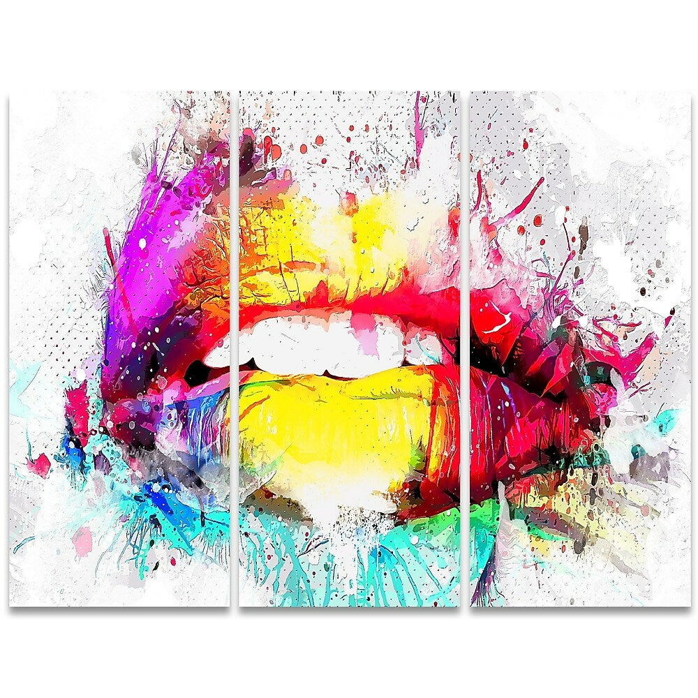 Image of Designart Vibrant Lips 3-Panel Sensual Canvas Art Print, (PT2933-36 - 28)