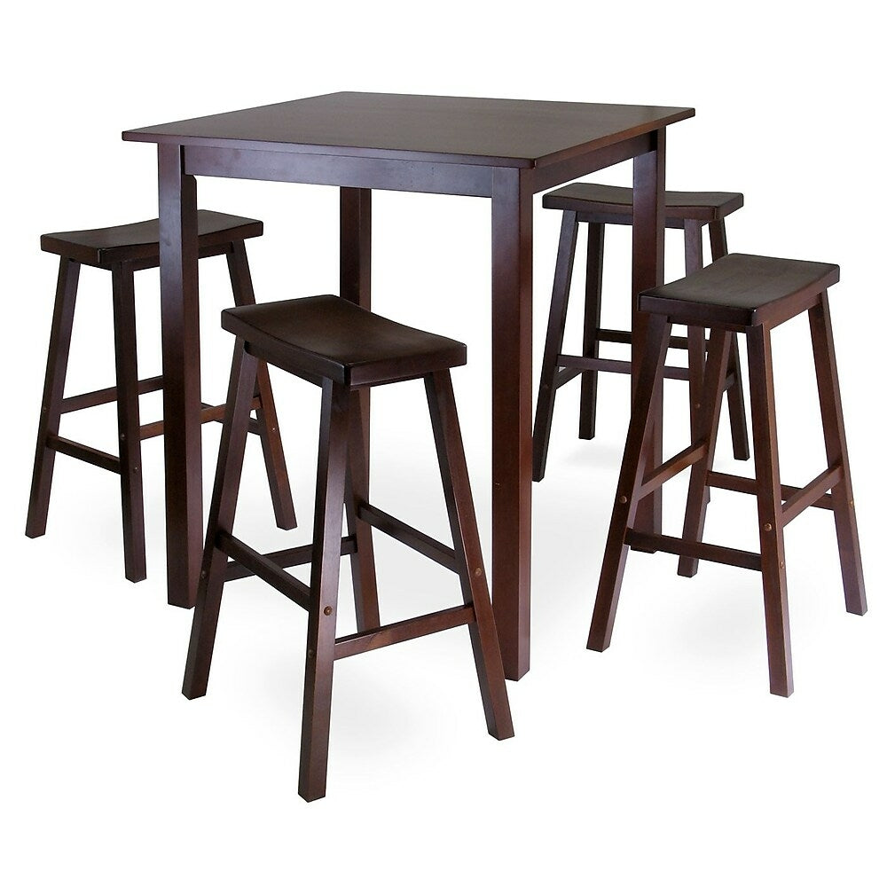 Winsome Parkland 5pc Square High Pub Table Set With 4 Saddle Seat