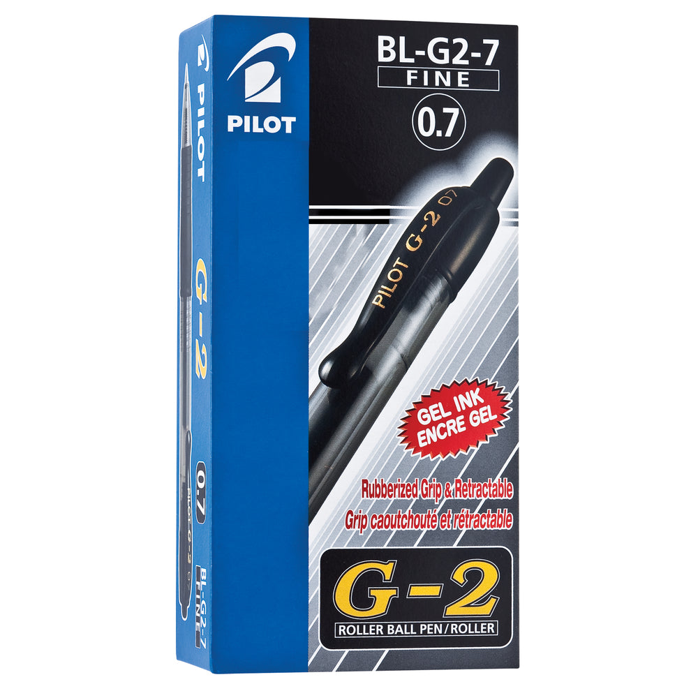 Image of Pilot G-2 Gel Ink Roller Ball Pens, Retractable, Refillable, 0.7mm, Black, 12 Pack (BLG2-7-BK)