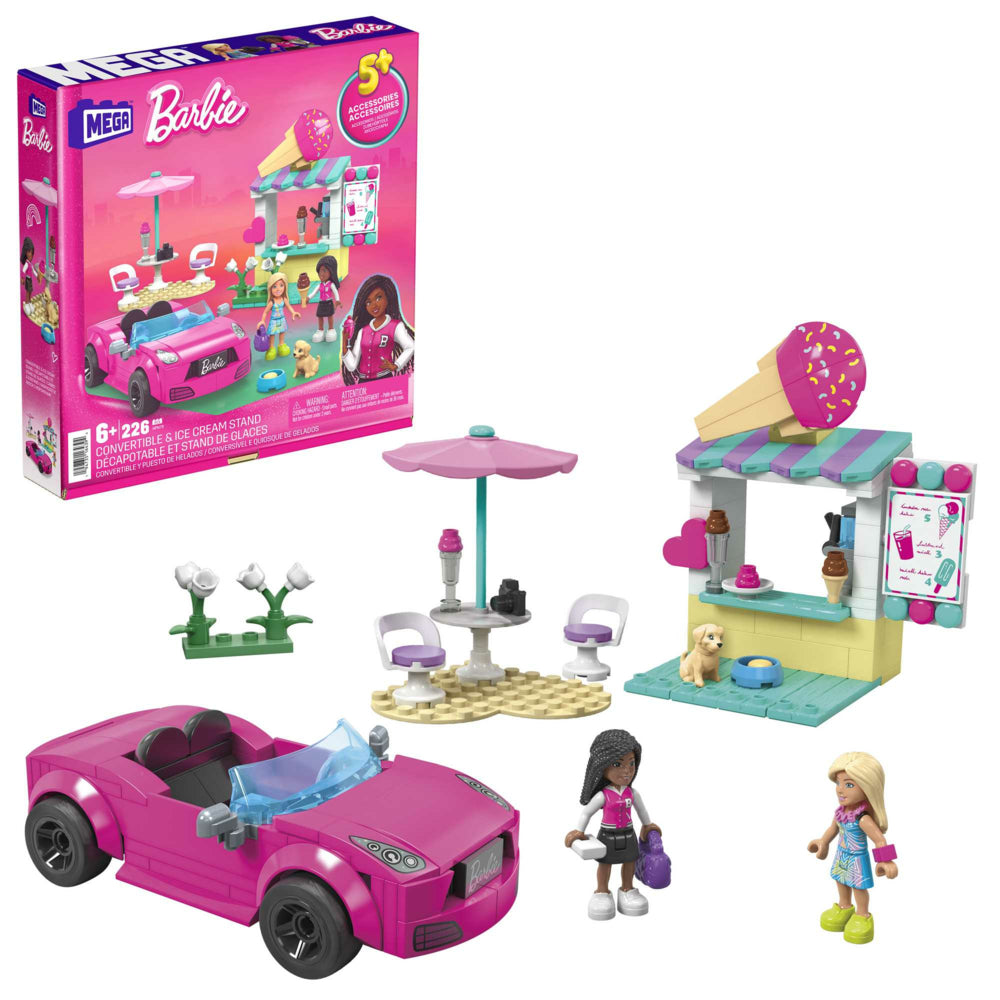 Image of MEGA Barbie Convertible and Ice Cream Stand Building Playset - 225 Pieces