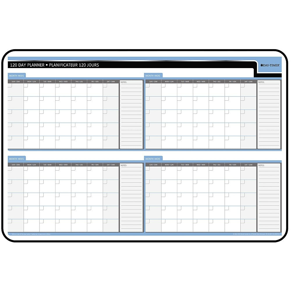 Image of Day-Timer Undated Hardboard Erasable 120-Day Wall Planner - 24" x 36" - Bilingual