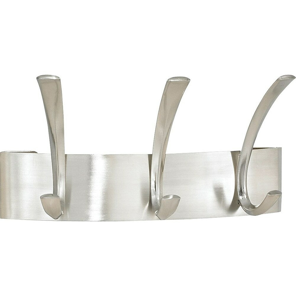Image of Safco 3-Hook Metal Coat Rack, Brushed Nickel, Grey