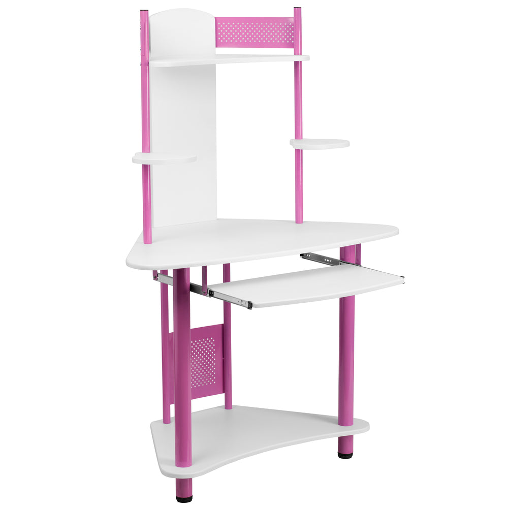 Image of Flash Furniture Pink Corner Computer Desk with Hutch