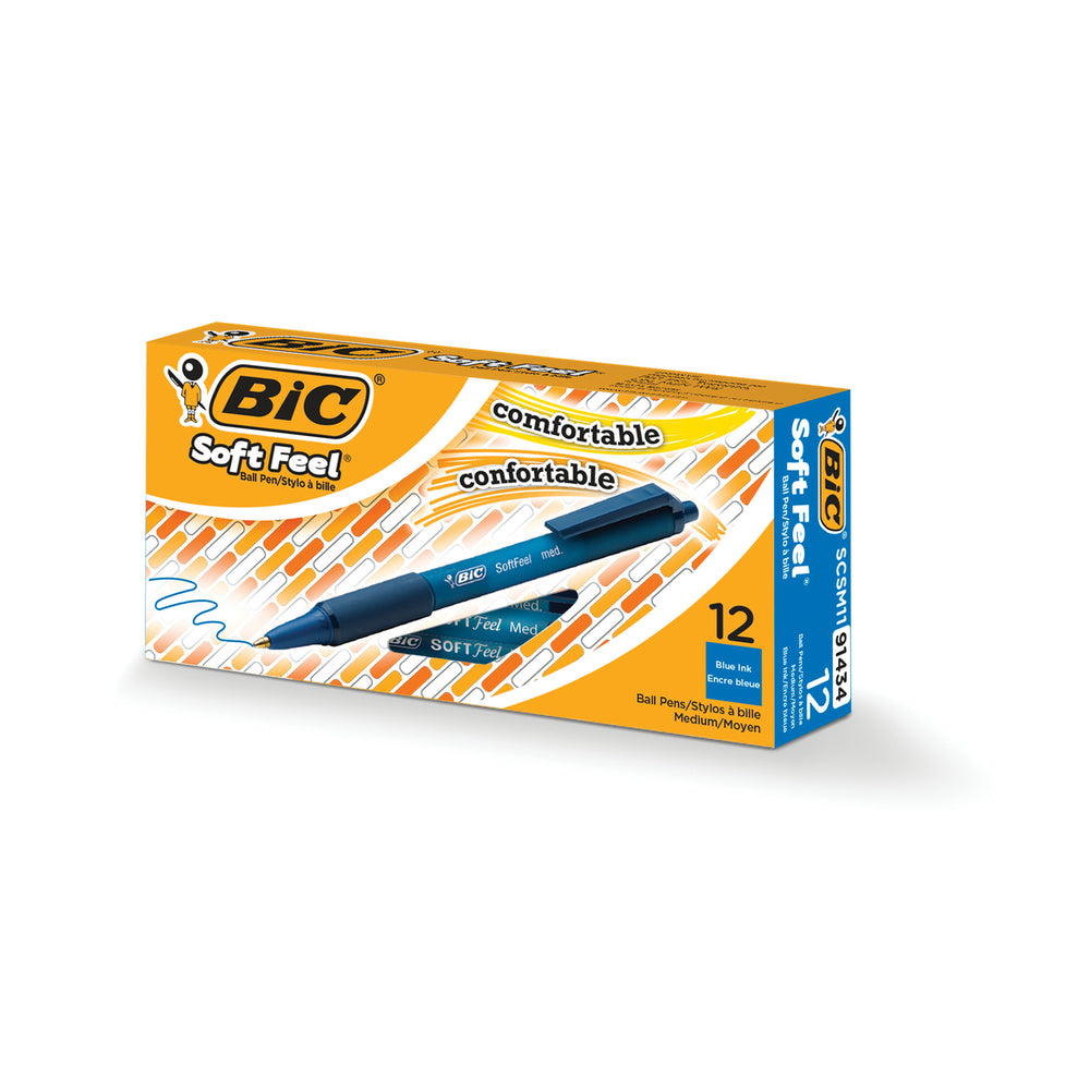 Image of BIC Soft Feel Ballpoint Pens - Retractable - 1.0mm - Blue - 12 Pack