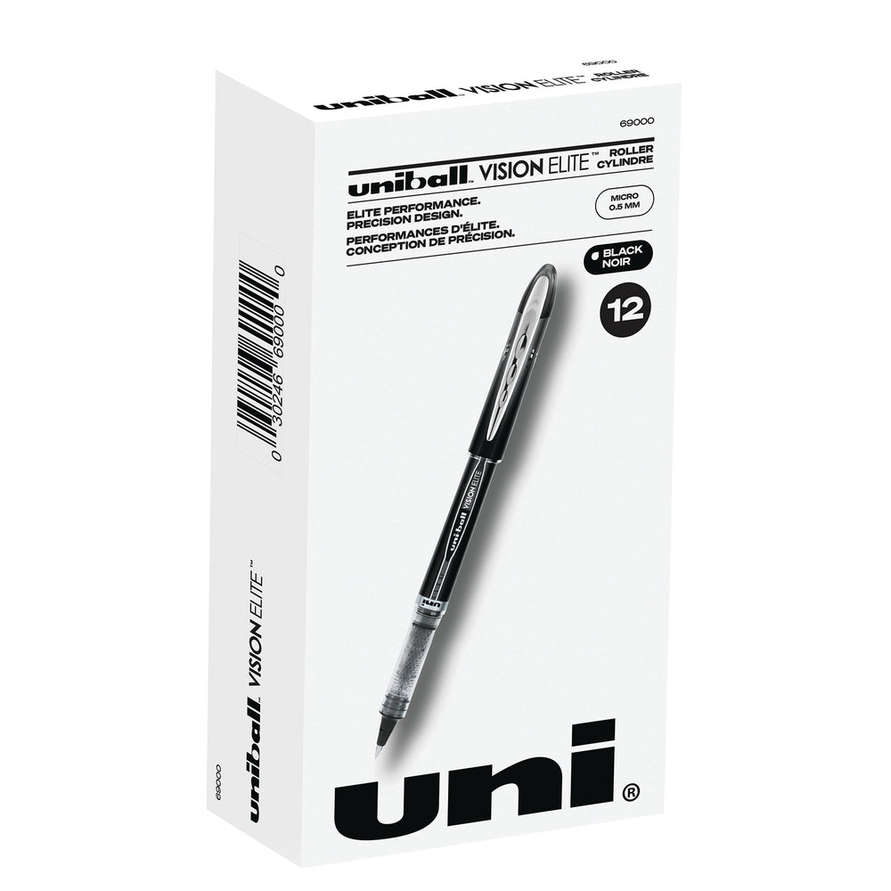 Image of uni-ball Vision Elite Rollerball Pen, 0.5mm, Black, 12 Pack