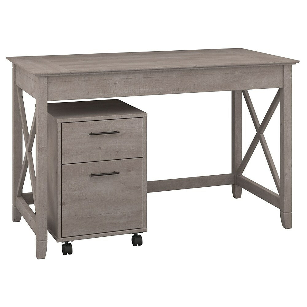 Image of Bush Furniture Key West 48"W Writing Desk with 2 Drawer Mobile Pedestal, Washed Grey (KWS001WG)