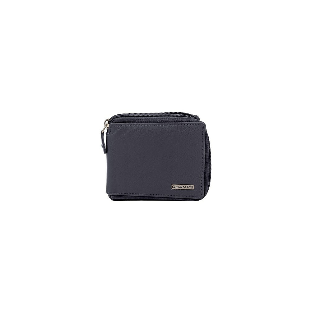 Image of Champs Black Label Leather RFID Zip-Around Wallet, Navy, Blue