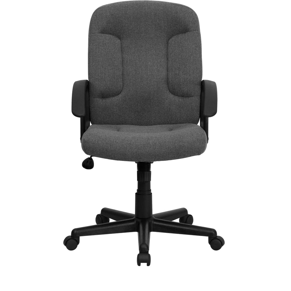 Image of Flash Furniture Mid-Back Burgundy Fabric Executive Swivel Chair with Nylon Arms, Grey