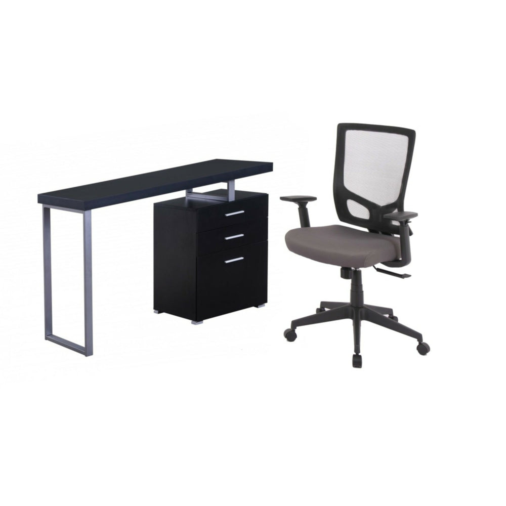 Image of Brassex Olivia Office Chair & Desk Set - Charcoal, Black