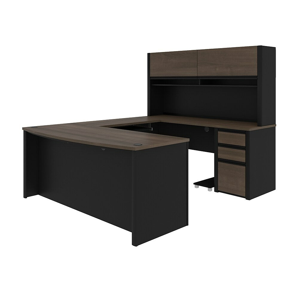 Image of Bestar Connexion U-Shaped Desk with Pedestal and Hutch, Antigua & Black