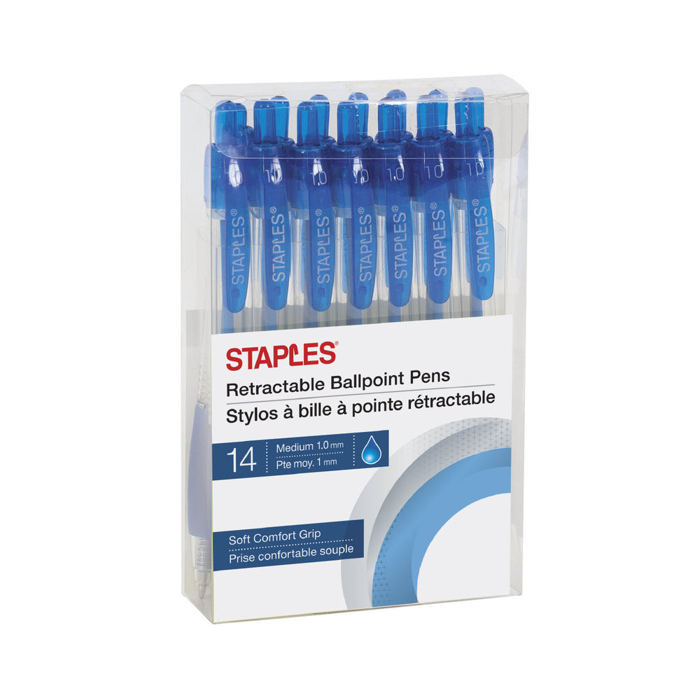 Image of Staples Ballpoint Pens - 1.0mm - Blue - 14 Pack