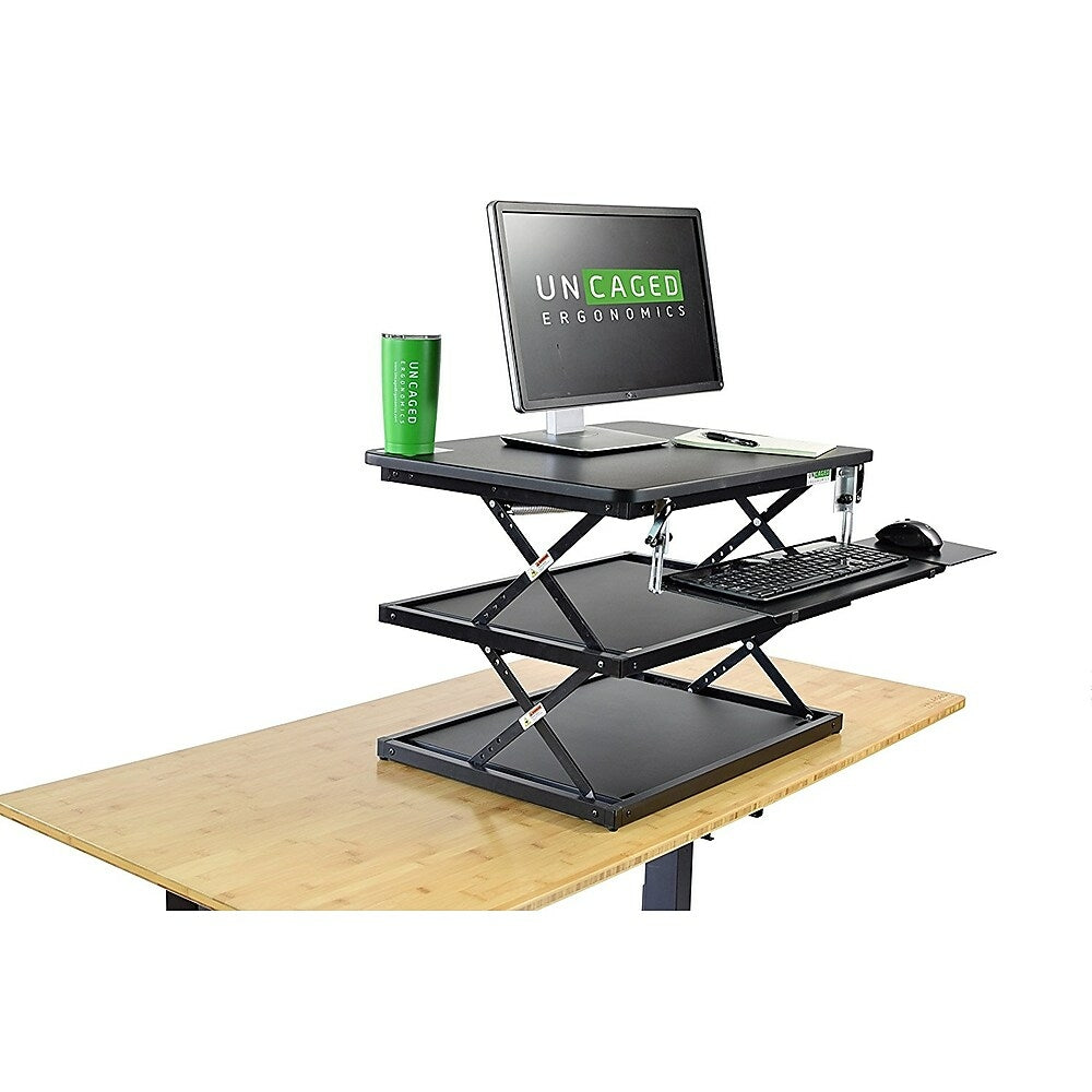 Image of Uncaged Ergonomics CHANGEdesk Adjustable Height Standing Desk Riser with Adjustable Keyboard Tray, Black (CDM-B)