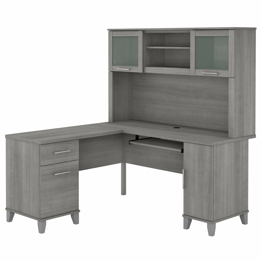 Image of Bush Furniture Somerset 60"W L-Shaped Desk with Hutch - Platinum Grey