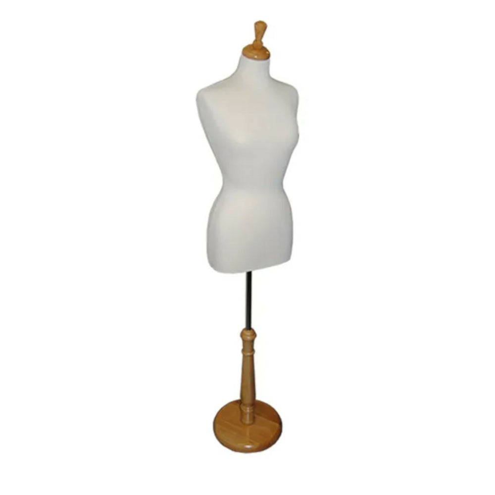 Image of Eddie's Female Dress Form - Cream Torso - Adjustable H Wooden Base - Dressmaker Mannequin
