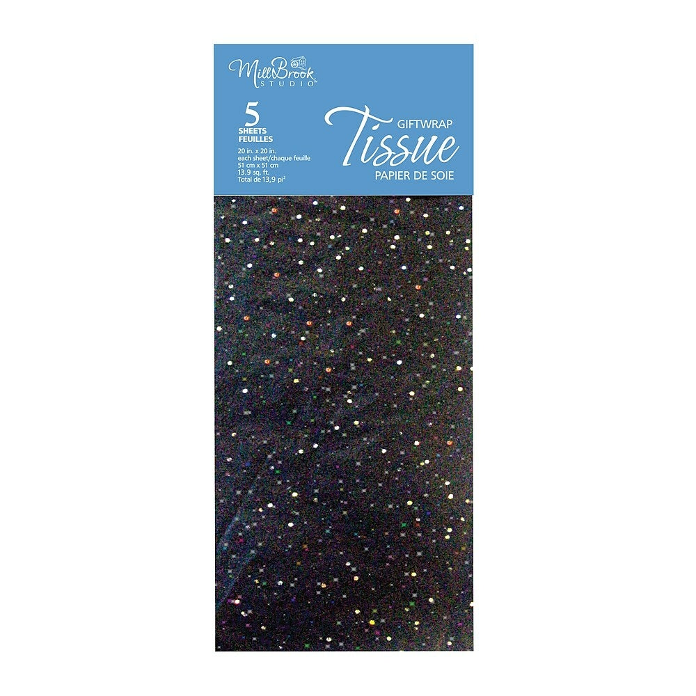 Image of MillBrook Studio Sequin Tissue, Black, 12 Pack (93061)