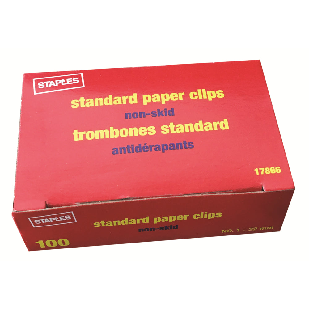 Image of Staples Standard Non-Slip Paper Clips - #1 - 1-1/4" - 100 Pack