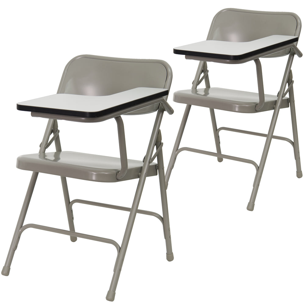 Image of Flash Furniture Premium Steel Folding Chair, Left Handed Tablet Arm, Beige, 2 Pack