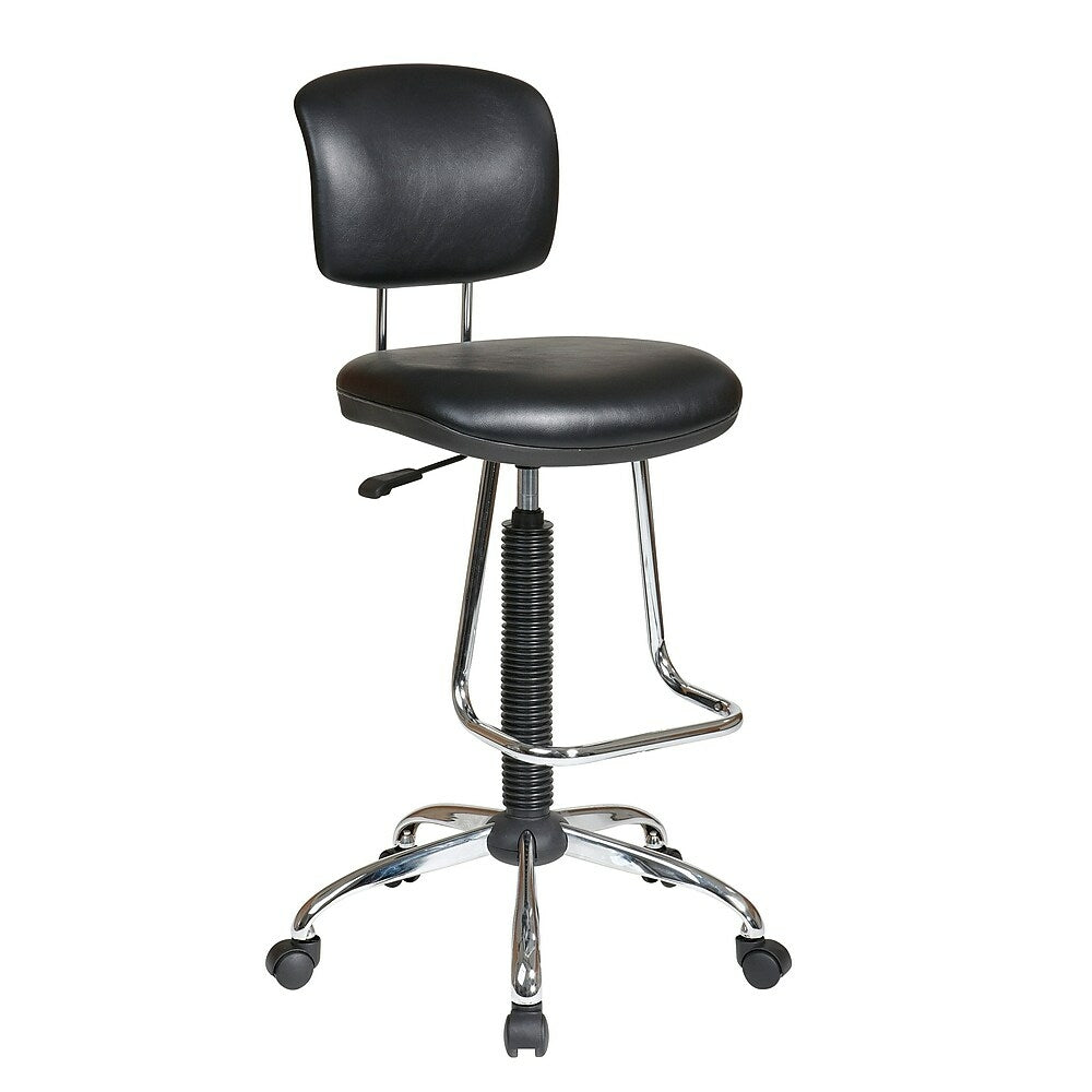 Image of Office Star Worksmart Chrome Finish Drafting Chair, Black