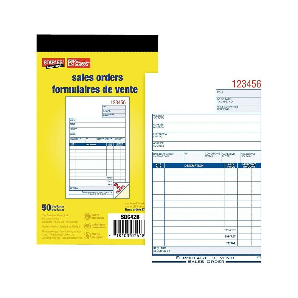 Image of Staples Sales Order Forms - 50 Duplicates - 4" x 7"