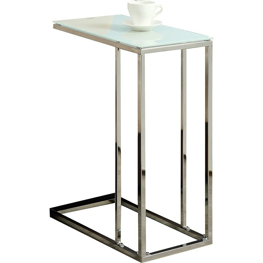 Image of Monarch Specialties - 3000 Accent Table - C-shaped - End - Side - Living Room - Bedroom - Metal - Tempered Glass - Chrome, Grey