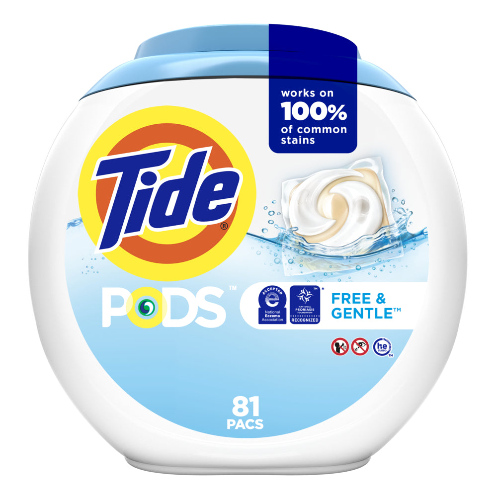 Image of Tide PODS Free & Gentle, Liquid Laundry Detergent Pacs, 81 Pack