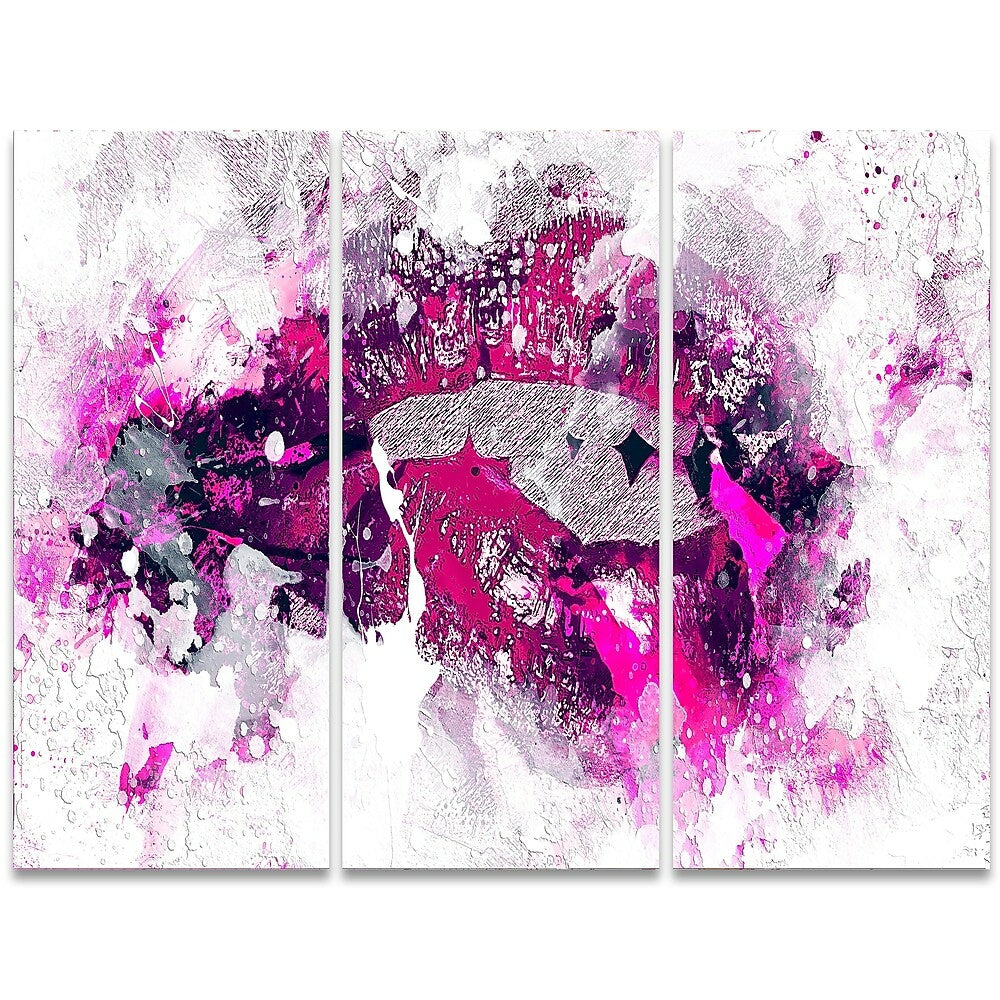 Image of Designart Pink and Purple Lips 3-Panel Sensual Canvas Art Print, (PT2937-36 - 28)