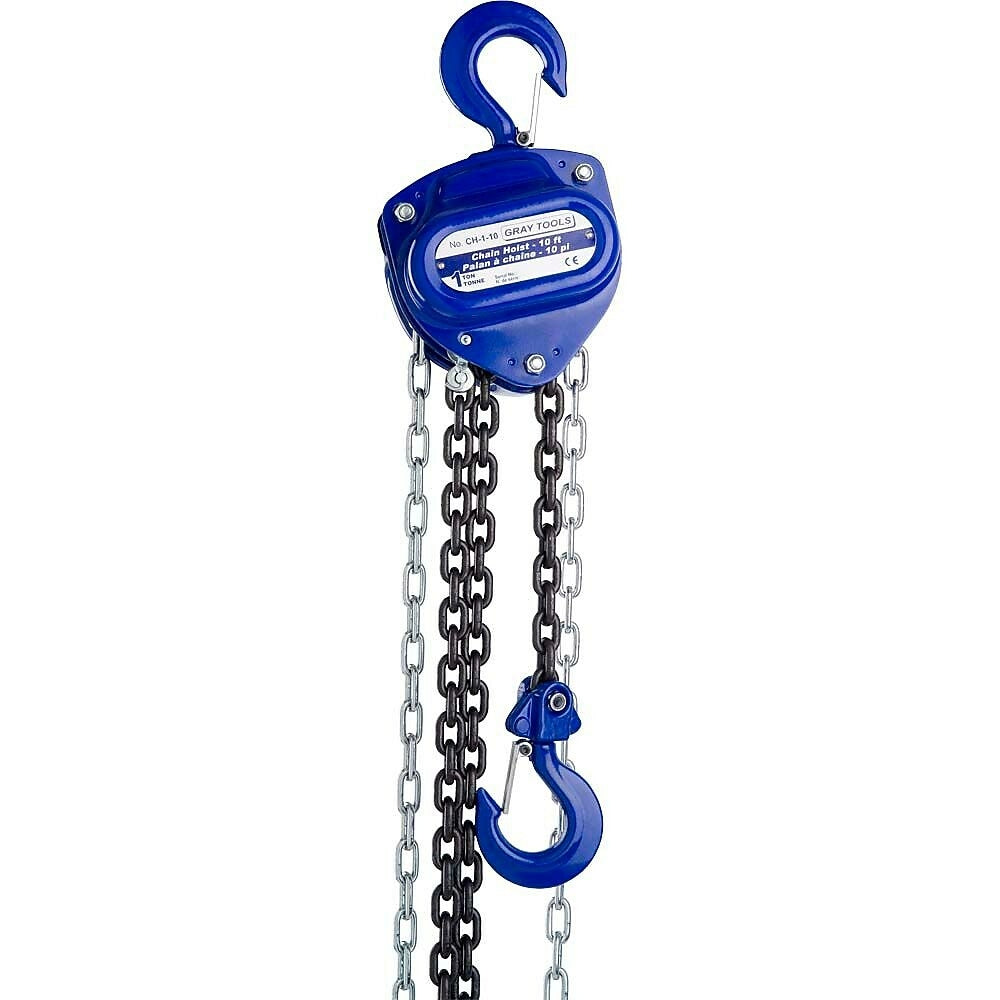 Image of Gray Tools Chain Hoist 2 Ton, 10ft Lift, 10ft Drop, Blue