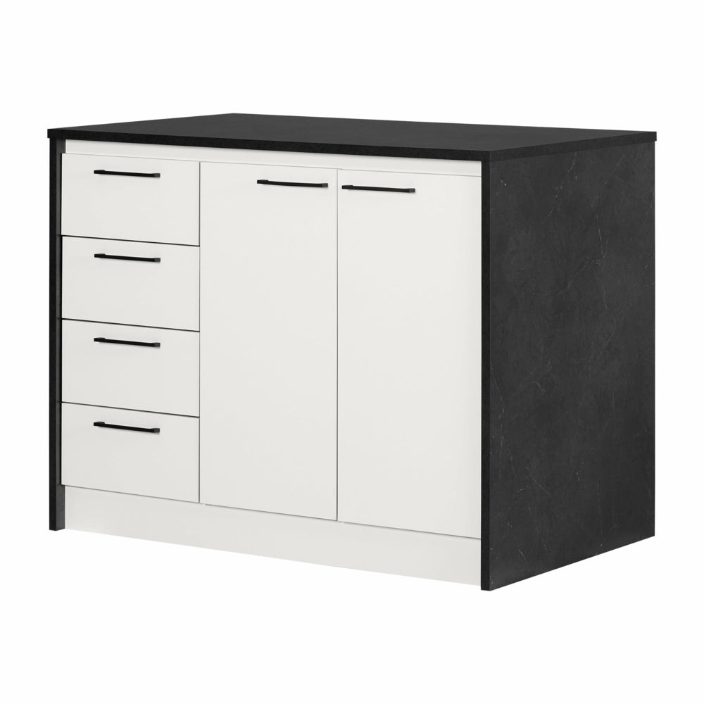 Image of South Shore Myro Kitchen Island with Storage - Faux Black Stone and White