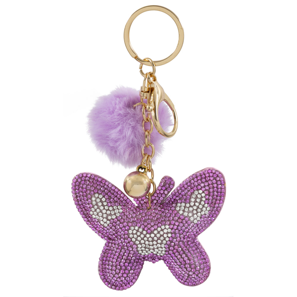 Image of Merangue Sparkly Butterfly Keychain with Gold Key Ring - Purple