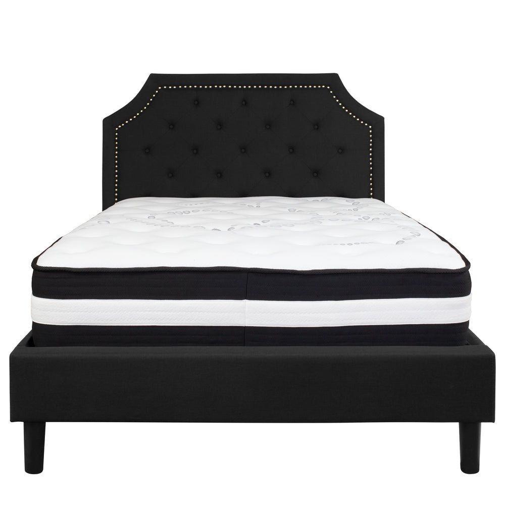 Image of Flash Furniture Brighton Full Size Tufted Upholstered Platform Bed with Pocket Spring Mattress - Black Fabric