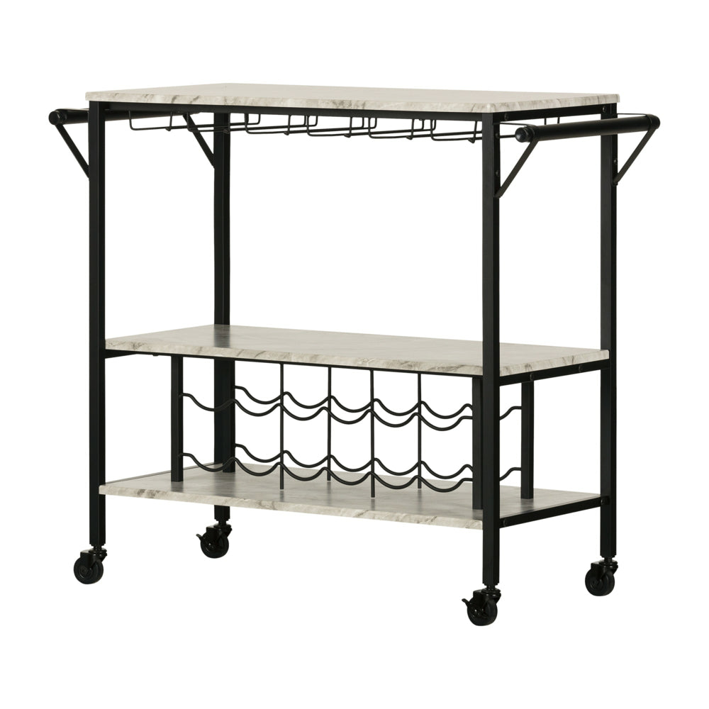 Image of South Shore Maliza Bar Cart - Faux Carrara Marble