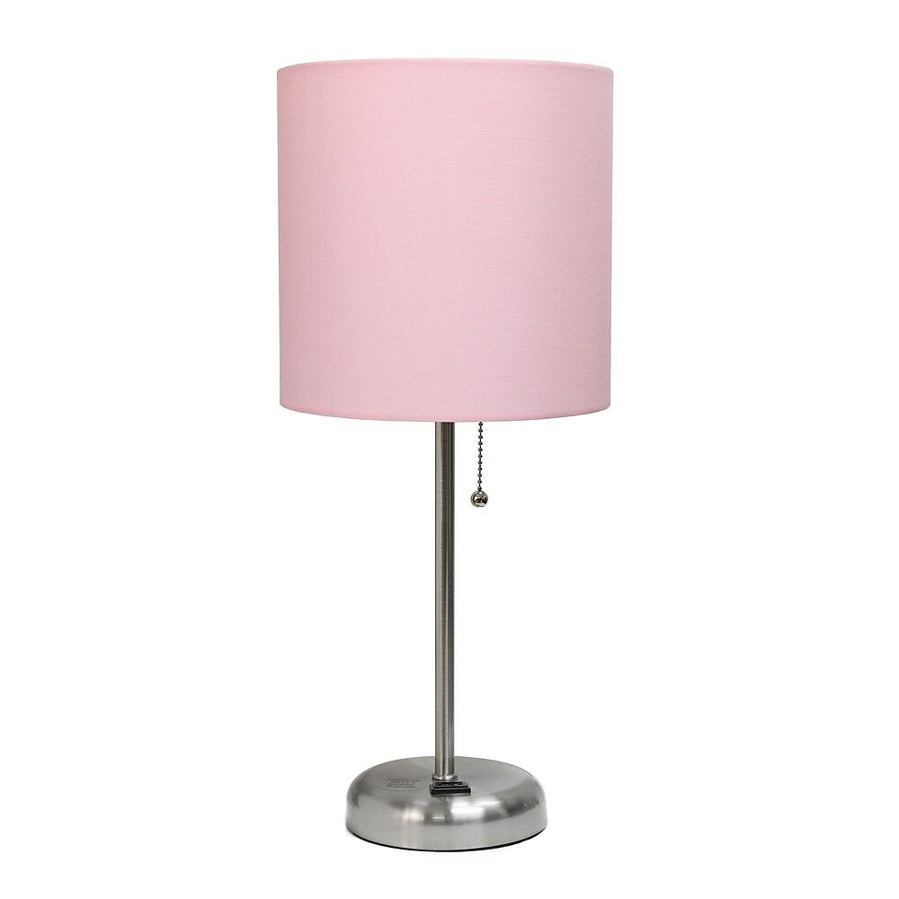 Image of LimeLights Stick Lamp with Charging Outlet, Fabric Shade, Light Pink (LT2024-LPK)