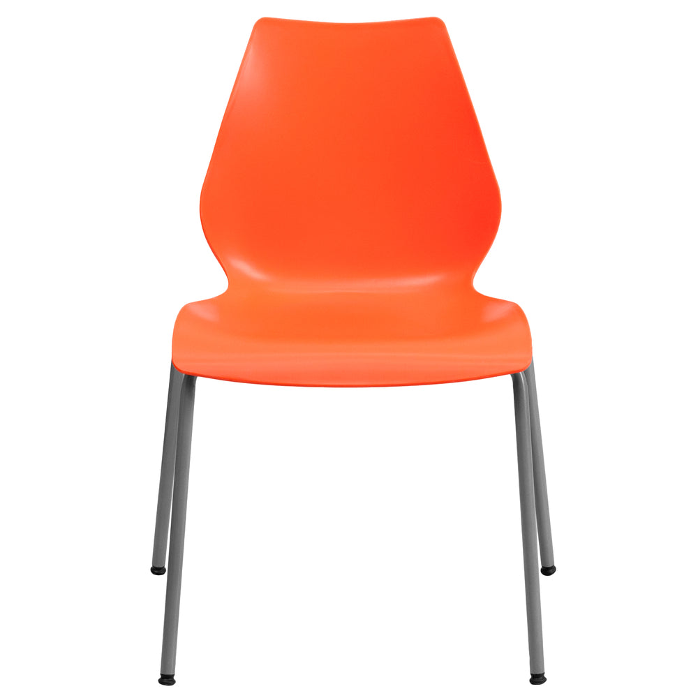 Image of Flash Furniture HERCULES Series Orange Stack Chair with Lumbar Support & Silver Frame