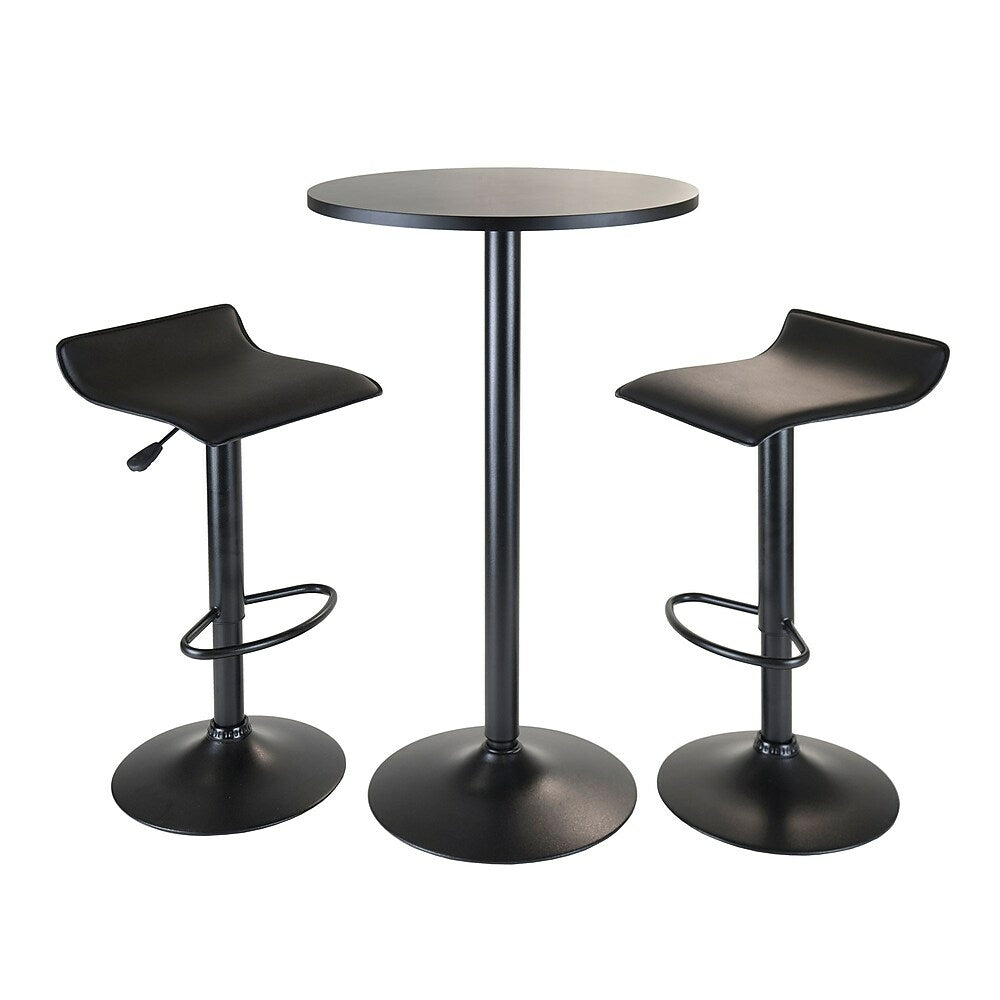 Image of Winsome Obsidian 3-Piece Pub Set Round Table with 2 Airlift Stools, Black