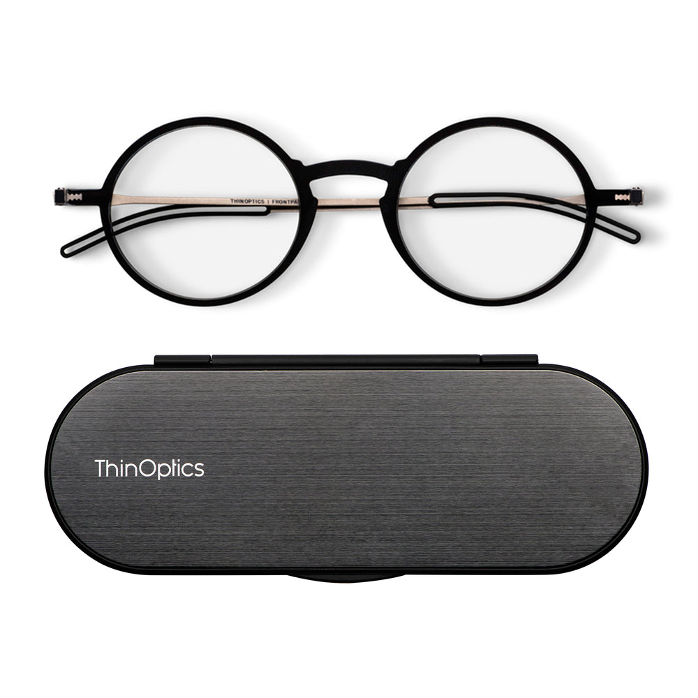 Image of ThinOptics FrontPage Collection - Manhatten 1.5 Glasses with Milano Black Case - Black