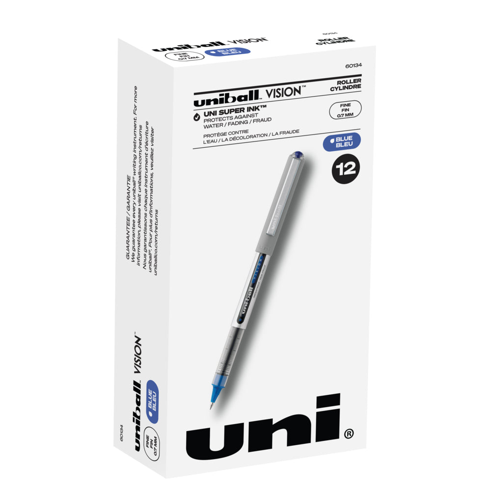 Image of uni-ball Vision Rollerball Pens - Fine Point (0.7mm) - Blue - 12 Pack