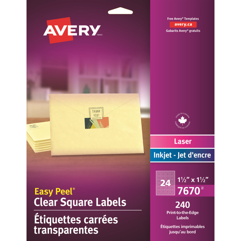Image of Avery Easy Peel Square Labels - 1-1/2" x 1-1/2" - Clear - 240 Labels, 240 Pack