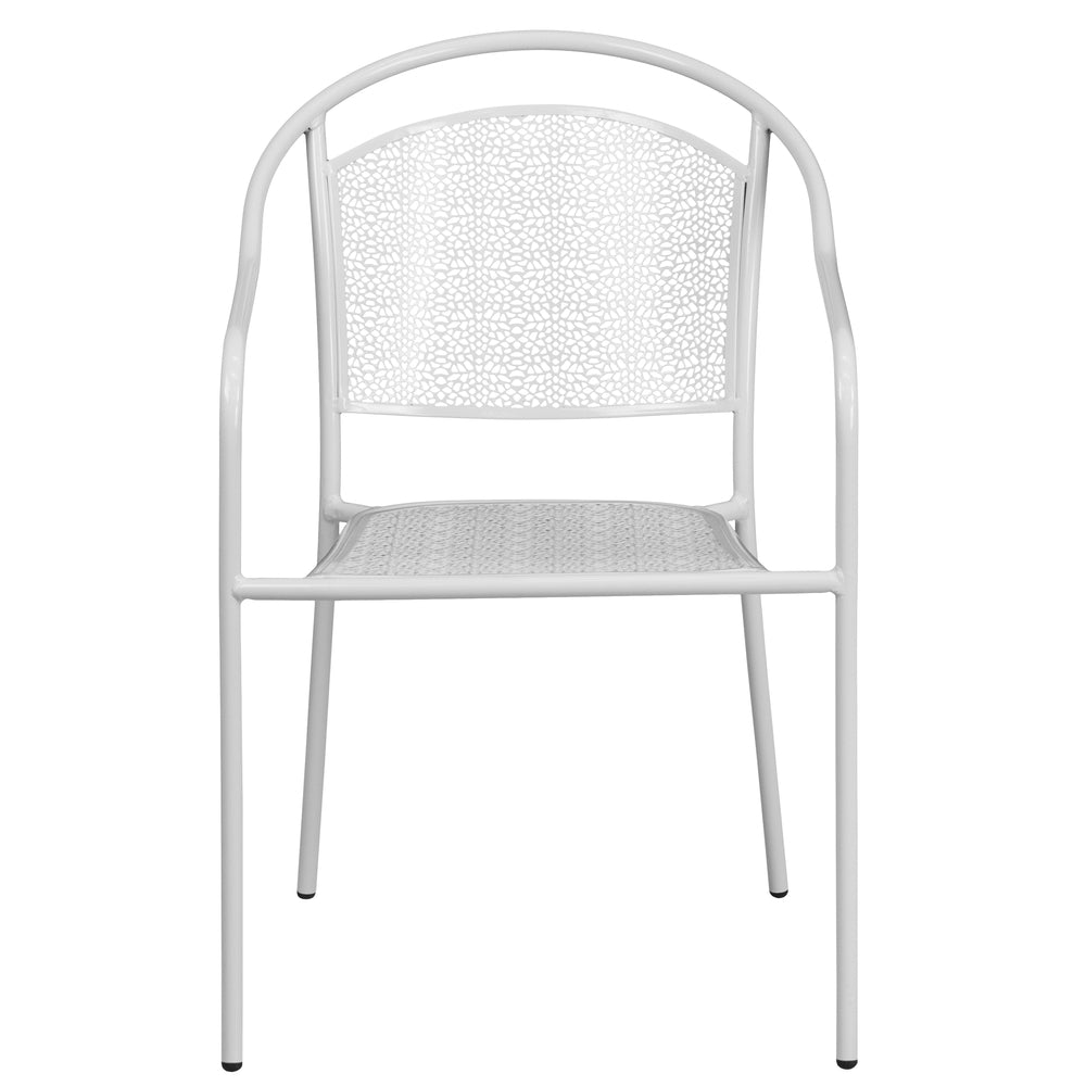 Image of Flash Furniture White Indoor-Outdoor Steel Patio Arm Chair with Round Back