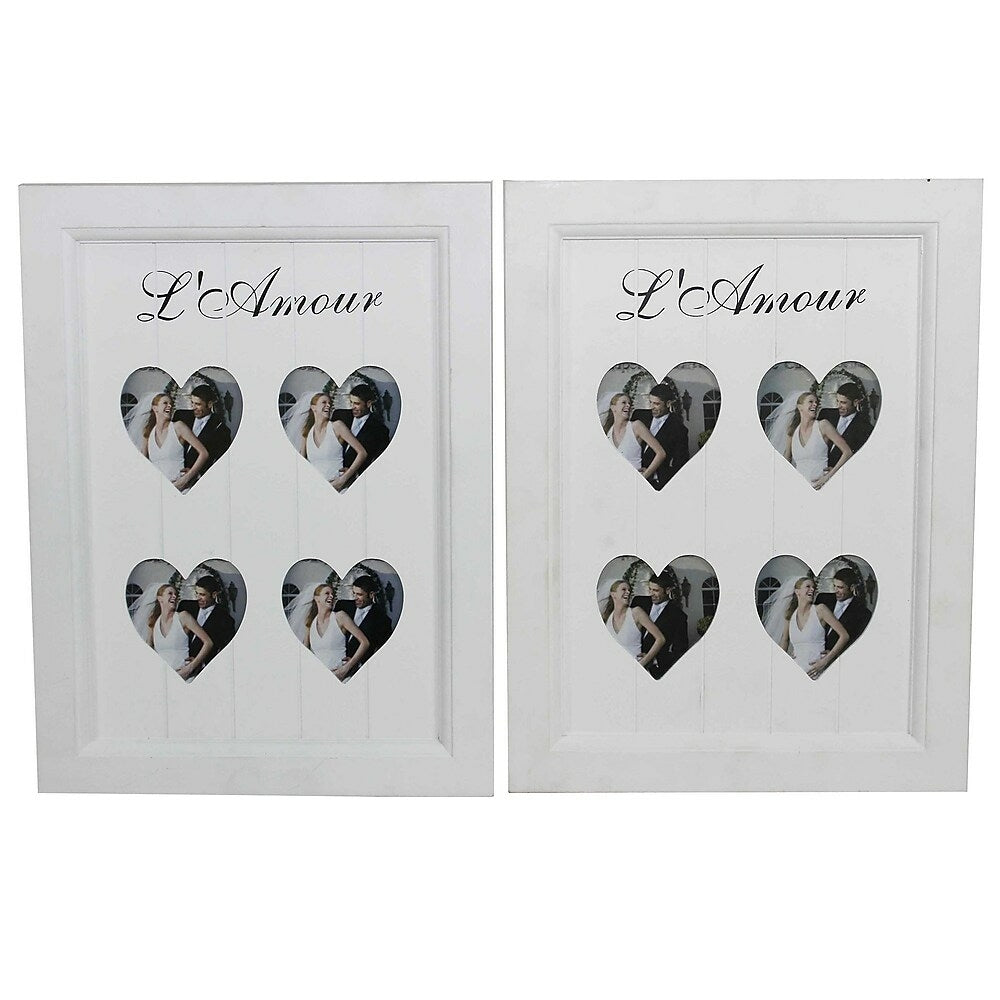 Image of Cathay Importers "L'Amour" Hearts Collage Wood Photo Frame, 4 Photos 3" x 3" Size, White, 2 Pack