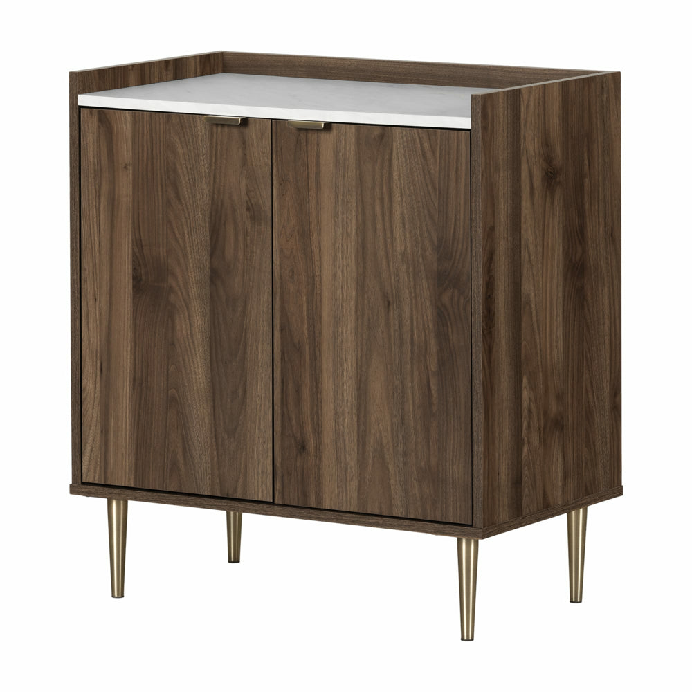 Image of South Shore Maliza 2-Door Storage Cabinet - Natural Walnut and Faux Carrara Marble