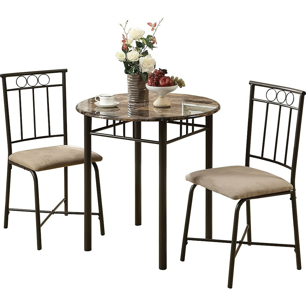 Image of Monarch Specialties - 3045 Dining Table Set - 3pcs Set - Small - 30" Round - Kitchen - Metal - Laminate - Brown Marble Look