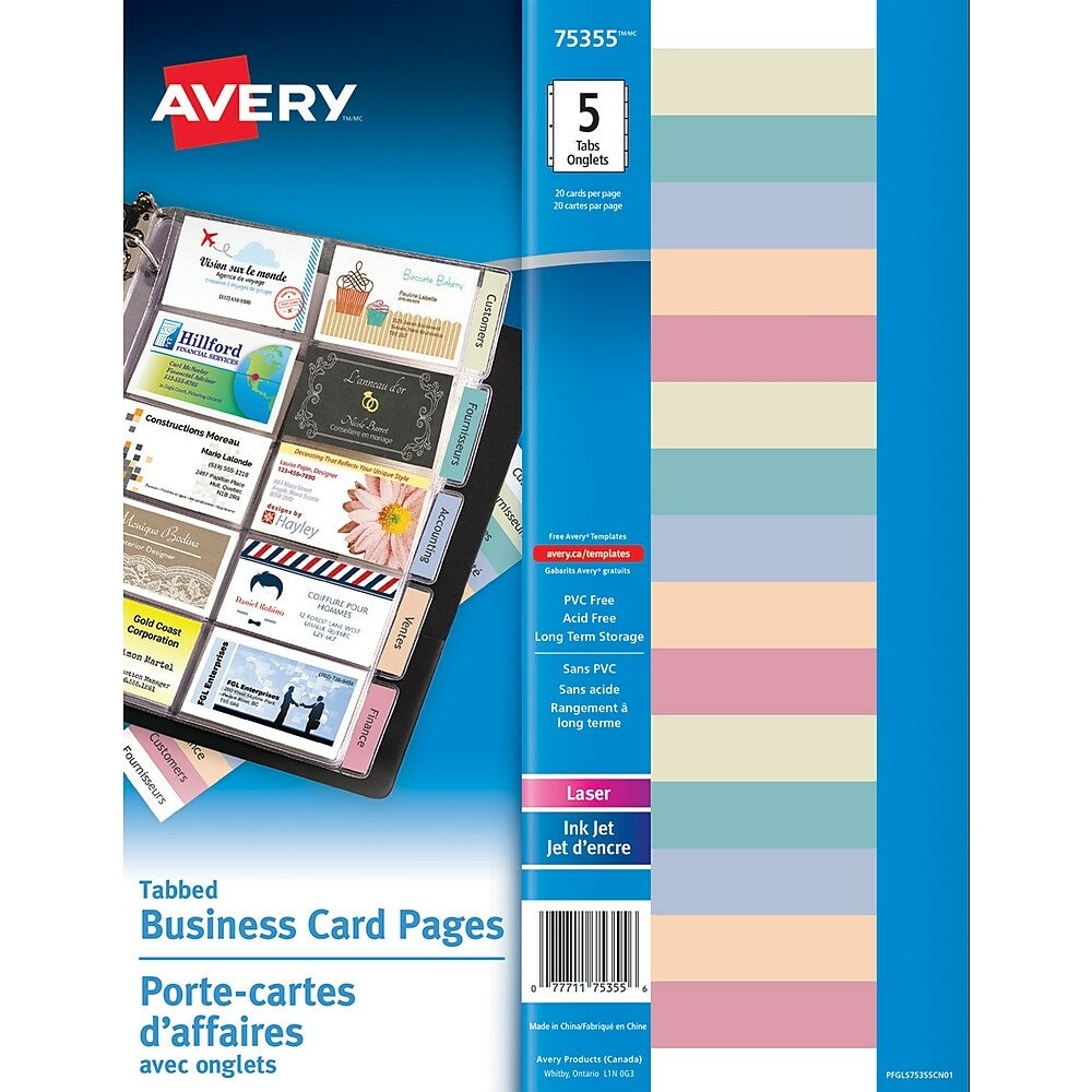 Image of Avery Tabbed Business Card Pages, Clear, 5 Pack, (75355)